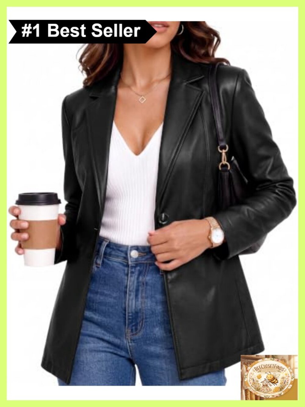 Faux Leather Blazer Jacket Lightly Fitted Womens Long Sleeve Business Casual